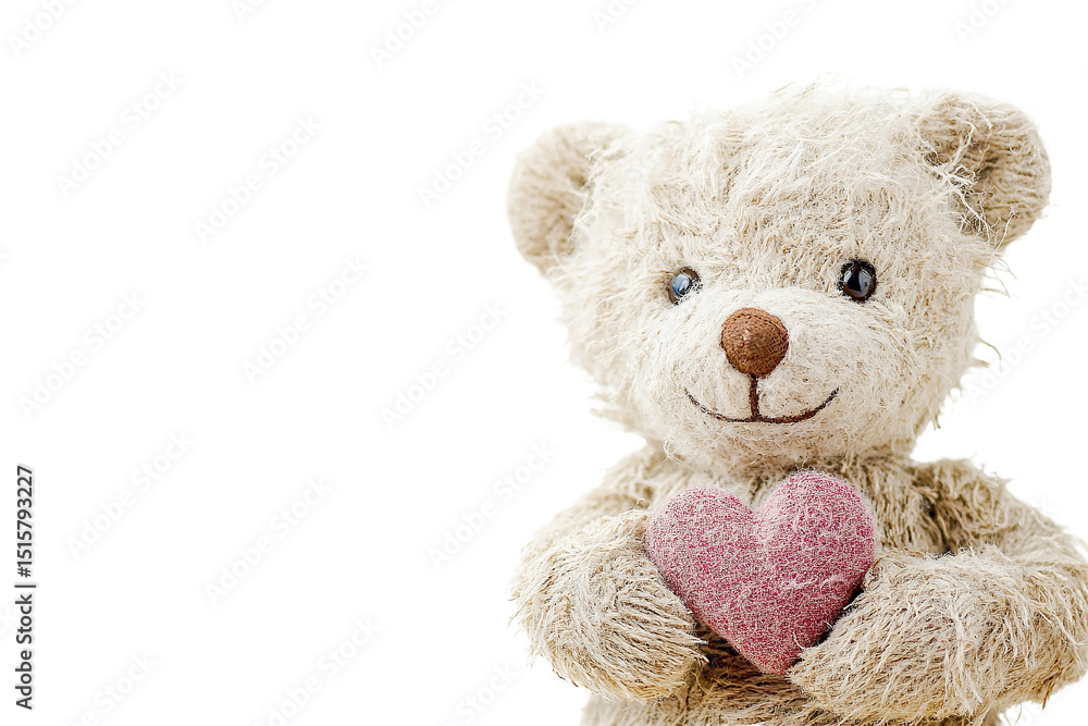 Obraz premium Adorable teddy bear holding heart isolated on transparent PNG