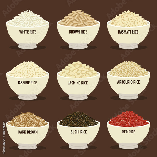 Rice Variety Set White with Brown, and Basmati.