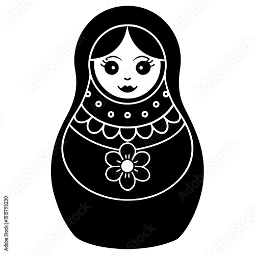 Black and white illustration of a matryoshka doll