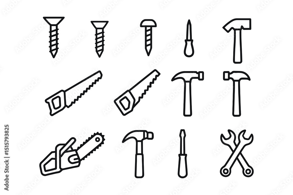 Outline Vector Illustration of Carpentry Tools Set for DIY Projects and Home Repair Outline Vector Illustration of Carpentry Tools Set for DIY Projects and Home Repair