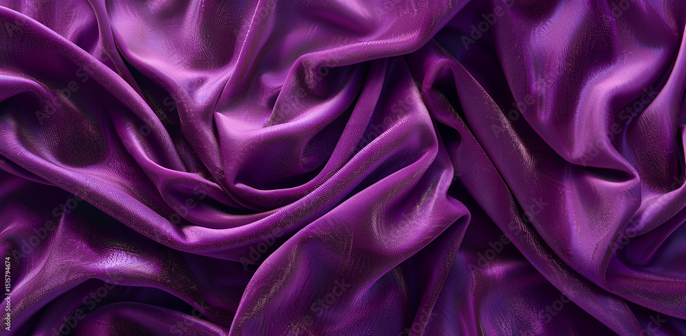 Obraz premium Zbliżenie na falującą fioletową tkaninę o jedwabistym połysku – luksusowe i eleganckie tło tekstylne