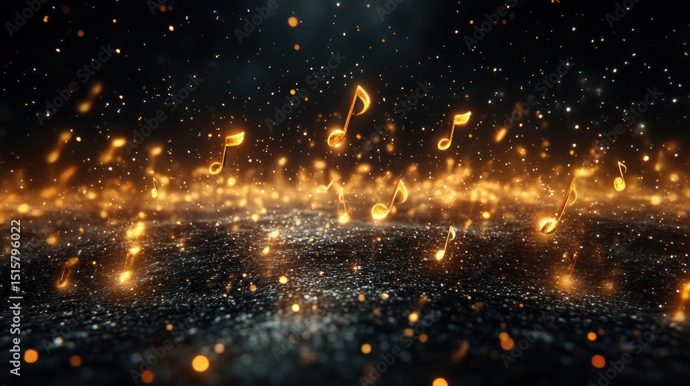 Fototapeta premium Golden Music Notes in a Sparkling Galaxy