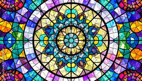 Colorful glass mosaic art with round shapes and abstract pattern