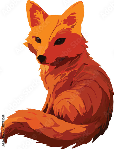 Cute red fox cartoon vector illustration with a bushy tail, funny and wild like a squirrel, perfect for nature and animal designs