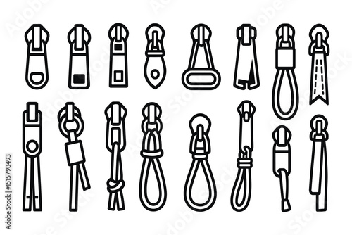 Simple Vector Set of Zipper Pulls for Garment and Bag Design Projects Isolated