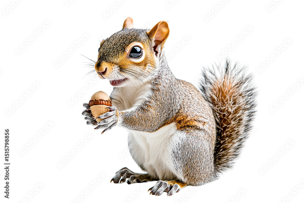 Adorable gray squirrel holding an acorn isolated on transparent PNG Adorable gray squirrel holding an acorn isolated on transparent PNG