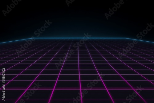 Synthwave grid under dark gradient horizon