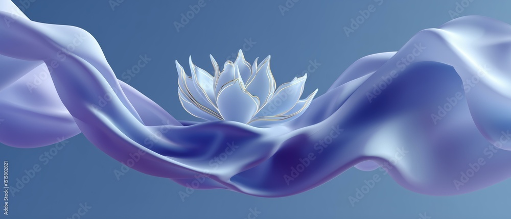 Fototapeta premium Lotus flower glowing softly within a flow of translucent waves in blue and violet tones