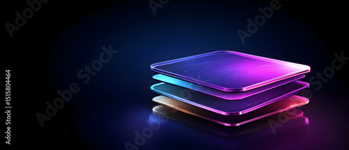 Abstract Multicolored Glowing Stacked Geometric Shapes