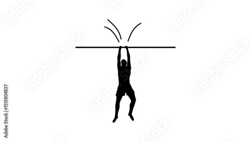man hanging with both hands on turnstile, black isolated silhouette