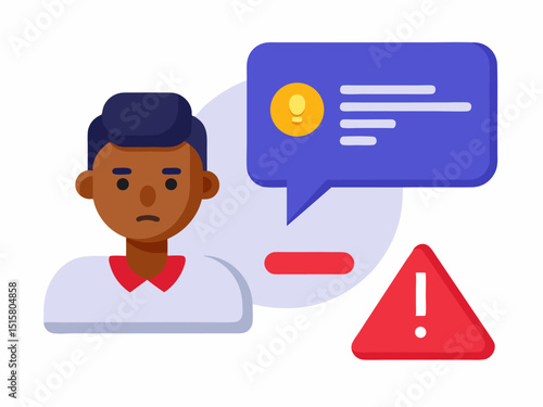 Frustrated User Encountering a System Error with a Notification and Warning Sign