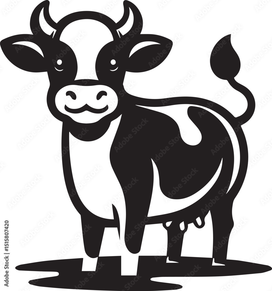 Fototapeta premium Minimalist Black and White Cow Vector Illustration 