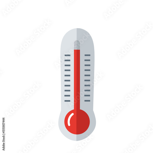 Flat design thermometer icon with red indicator, used for measuring body temperature in medical and health diagnostics