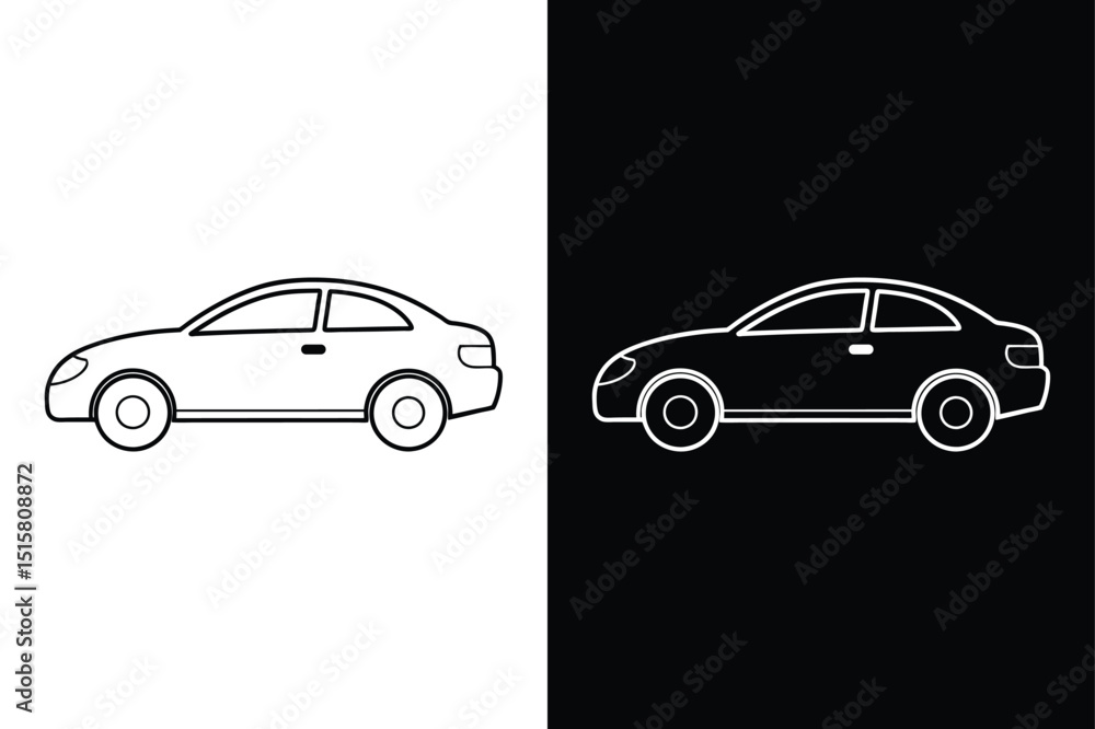 Fototapeta premium Vector Car Icon in Line Art Style. Isolated Black and White Design
