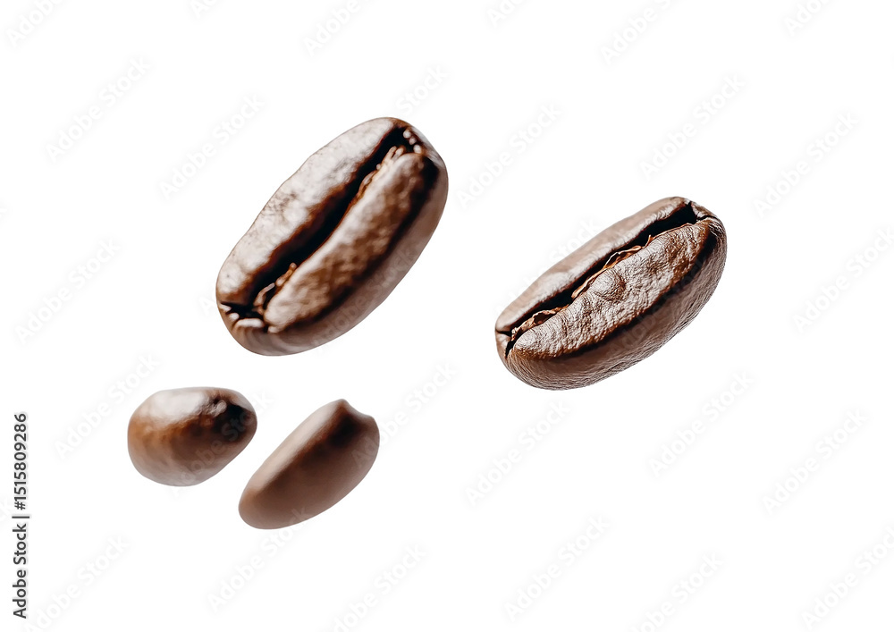 Roasted coffee beans in freefall isolated on transparent PNG Roasted coffee beans in freefall isolated on transparent PNG
