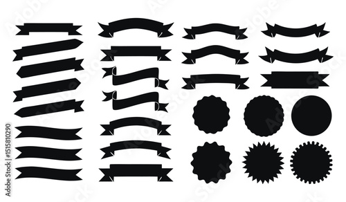 Ribbon Vector, Simple Outline Banner Set, Decorative Elements for Design
