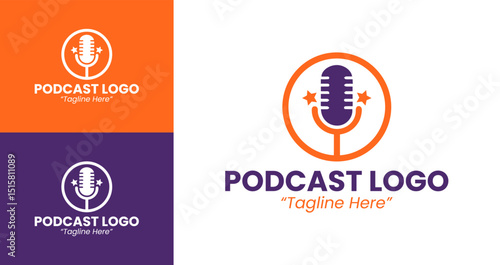 Unique Microphone Logo for Podcast Branding with Vibrant Orange and Purple Colors