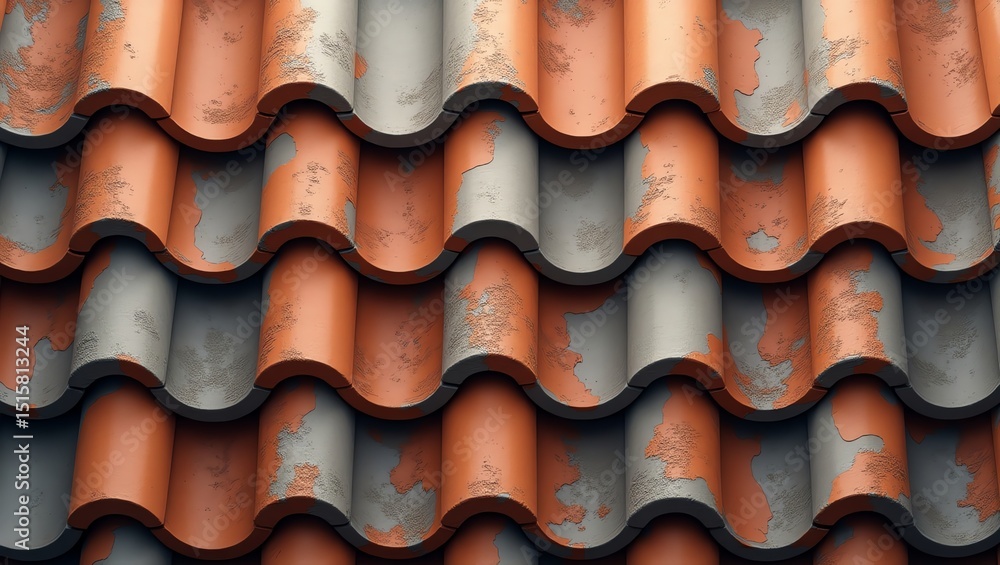 Fototapeta premium Terracotta Roof Tiles Texture Showing Weathering and Aging From Close Up
