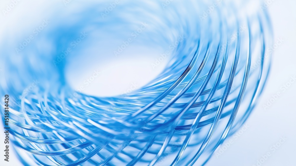 Obraz premium Light blue spiral wire pattern, abstract gradient design, soft focus, creative concept.