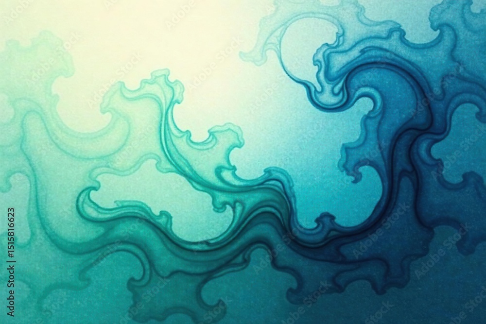 Fototapeta premium Abstract blue-green watercolor fractal, converging flow, muted tones , geometric, splash