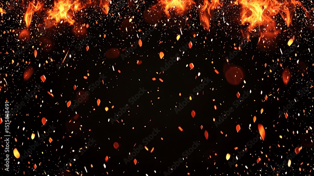 Fototapeta premium Dynamic smooth loop of bright sparks flowing horizontally, glowing ember trails streaming seamlessly on a dark black backdrop