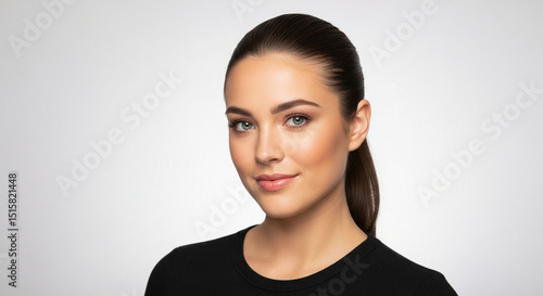 Portrait of a Young Woman with Subtle Makeup and a Relaxed Expression