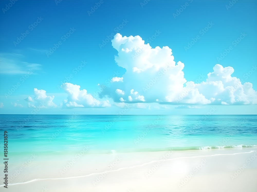 Tropical beach with turquoise water and white sand under blue sky, embodying serene vacation bliss Tropical beach with turquoise water and white sand under blue sky, embodying serene vacation bliss