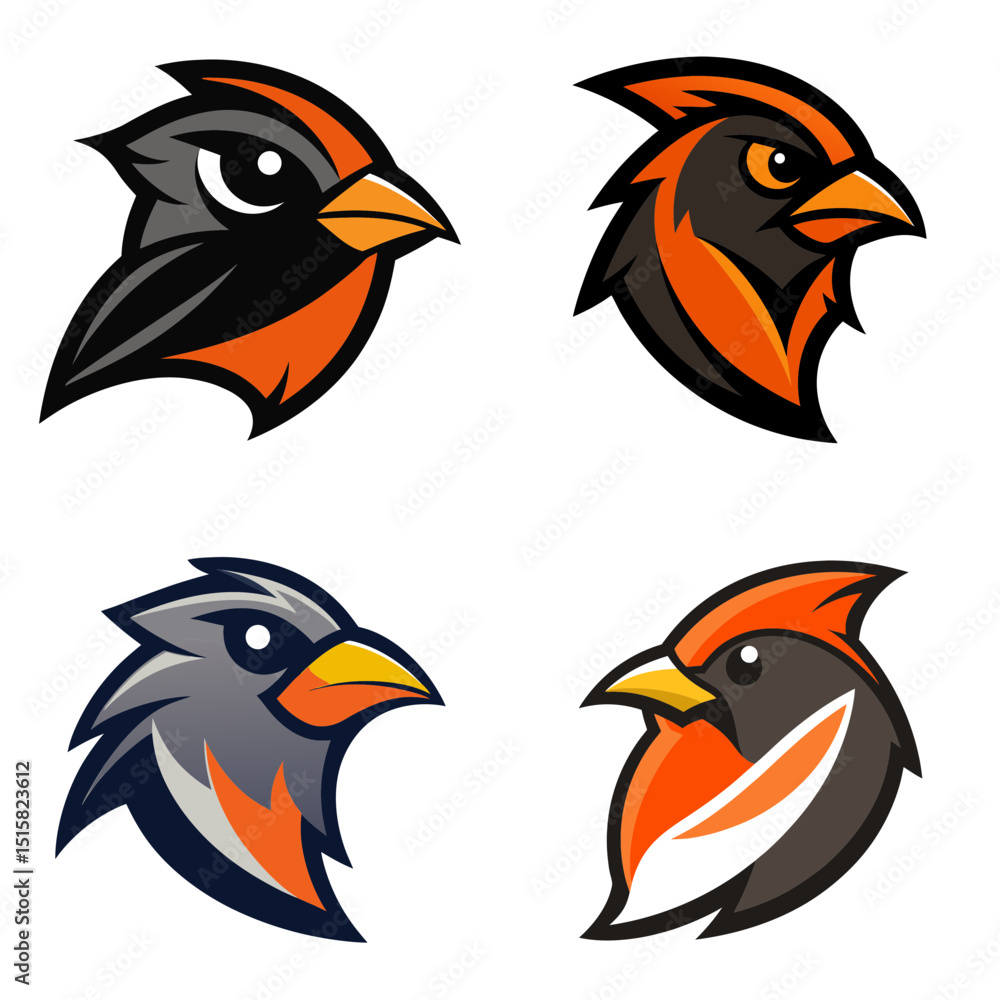 Obraz premium Illustration of four bird head logos with different color schemes on a white background design view