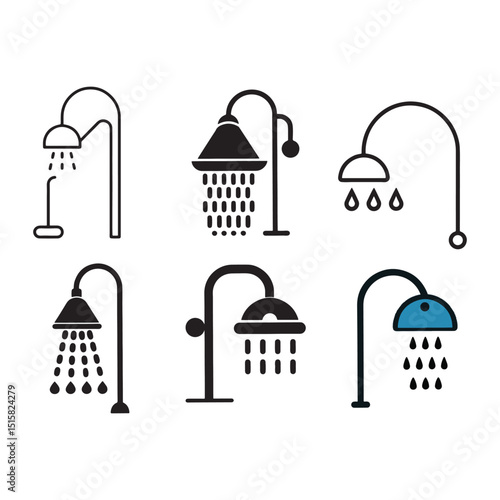 Shower Head Icons Collection of Diverse Shower Designs for Bathroom Projects