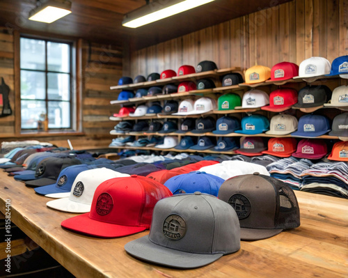 Stylish baseball caps displayed in a trendy store