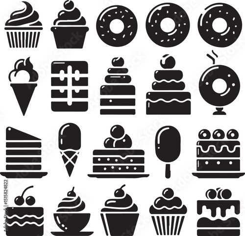 Assorted Desserts and Sweets Silhouettes Vector Icon Set