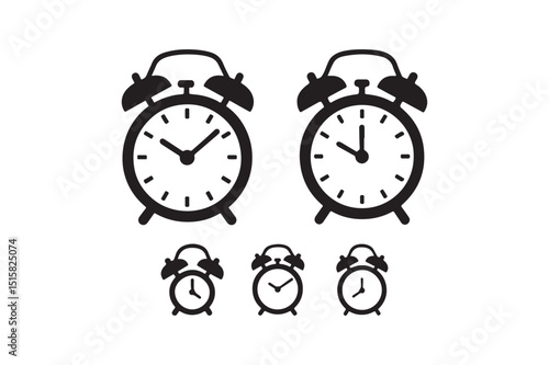 Alarm clocks silhouette vector art illustration on white background