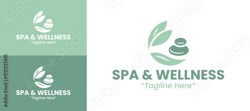 Professional Spa and Wellness Logo Design with Stone and Leaf Concept in Green Tones
