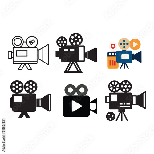Vintage Movie Camera Icons Filmmaking, Cinema, Video Production Illustrations