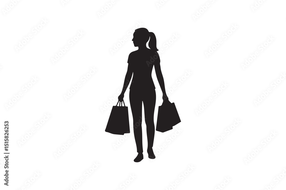 shoppers silhouette vector art illustration on white background shoppers silhouette vector art illustration on white background