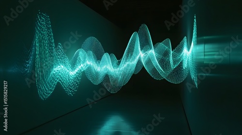 Teal light waves form an abstract design.