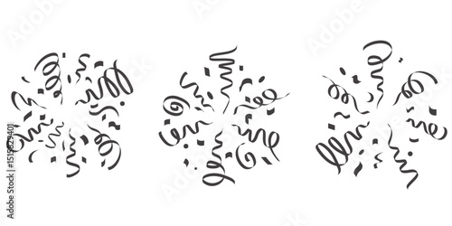 Confetti vector explosion on white background. Silhouettes of paper ribbons and burst with serpentine. Birthday party and carnival festive elements for design