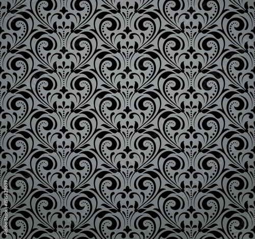Floral pattern. Seamless vector background. Vintage wallpaper in the Baroque style. Gray and black ornament for fabric, wallpaper, packaging. Ornate Damask flower illustration