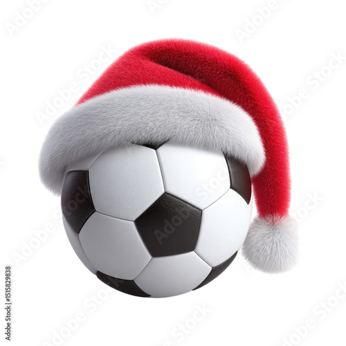 Festive Football Soccer Ball in Santa Hat.