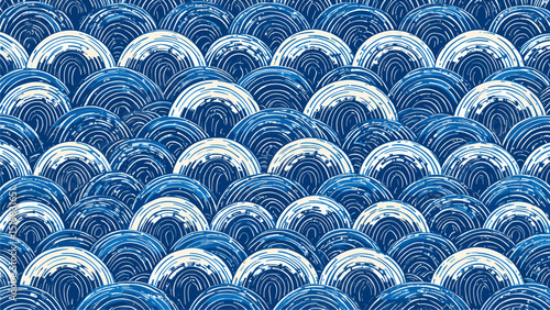 Abstract Blue Wave Pattern, Seamless Texture, Hand-Drawn Style