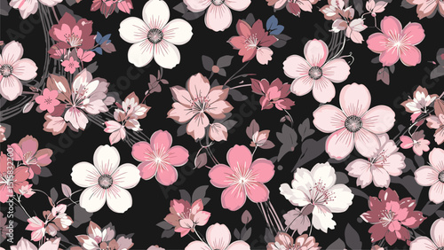 Wallpaper Mural Seamless Pink and White Floral Pattern on Black Background Torontodigital.ca