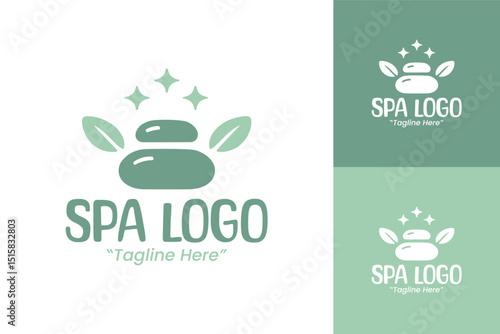 Elegant Green Pastel Spa Logo with Stone Design for Wellness Spa Branding