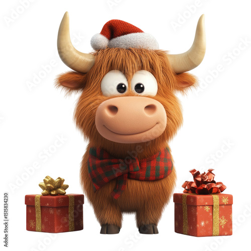 Festive Highland Cow  Christmas Cheer and Gift Giving.