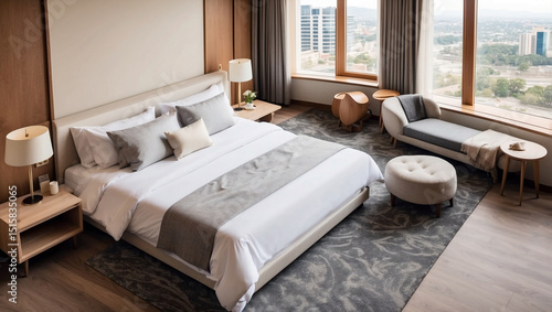 Hotel Bedroom Interior from Above: A Serene Space for Rest and Comfort