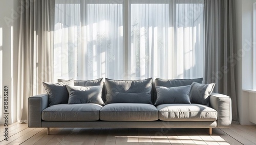 Cozy minimalist sofa in bright daylight interior