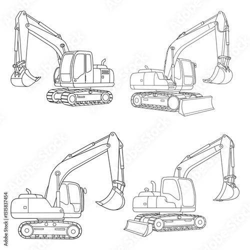 illustration vector doodles hand drawn of wheel loader isolated on white, realistic sketch.