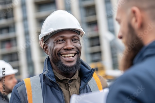 Smiling construction worker on building site	