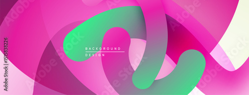 Abstract flowing shapes, vibrant pinks, greens, gradients. Modern design element, smooth curves create dynamic composition.