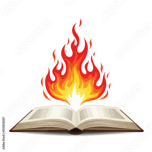 Cartoon illustration of paper stack or documents on fire.