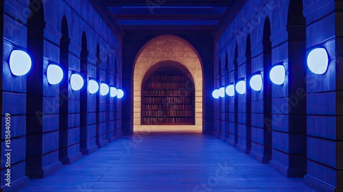 A long corridor with arched walls and glowing lights.